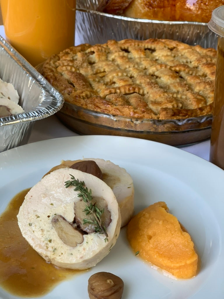 Pechuga de pavo rellena de castaña con gravy